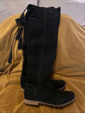 Black Suede Over-the-Knee Tassel Boots